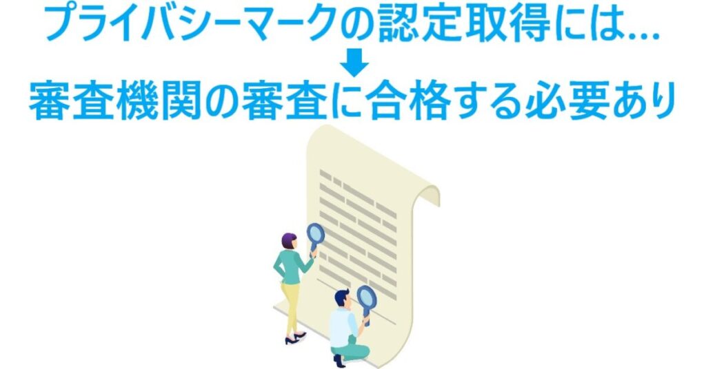 イラスト…プライバシーマークの認定取得には、審査機関による審査に合格しなければならない