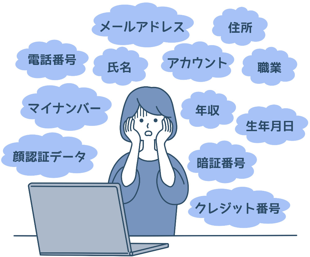 「万が一、個人情報が漏えいした場合に想定される被害について」見出し下の装飾イラスト