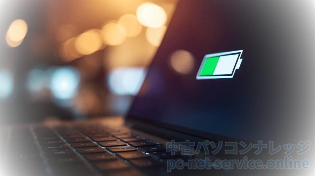 わずかに消耗したノートPCのバッテリーのイメージ
